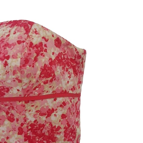 Ann Taylor Strapless Floral Dress Pink Size 2 Bow Lined Side Zipper Fit Flare - Picture 3 of 7